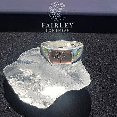 man made lab grown diamond set in sterling silver signet ring